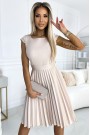  311-14 LILA Pleated dress with short sleeves and a belt - beige 