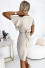  479-5 NINA dress with envelope neckline, sleeves and belt - beige 