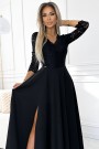  309-11 AMBER lace, elegant long dress with a neckline and leg slit - black 