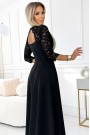  309-11 AMBER lace, elegant long dress with a neckline and leg slit - black 