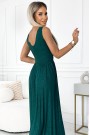  490-3 SUSAN Long brocade dress with a neckline and stitching at the waist - green 