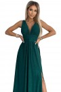  490-3 SUSAN Long brocade dress with a neckline and stitching at the waist - green 