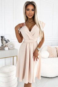  348-7 SCARLETT - flared dress with a neckline - beige colour 