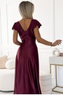  411-10 CRYSTAL satin long dress with a neckline - Burgundy color 