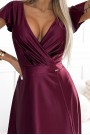  411-10 CRYSTAL satin long dress with a neckline - Burgundy color 