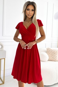  425-9 MATILDE Dress with a neckline and short sleeves - red with glitter 