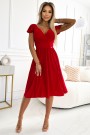  425-9 MATILDE Dress with a neckline and short sleeves - red with glitter 