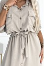  531-1 Midi shirt dress with gold buttons and ties - beige 