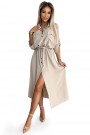  531-1 Midi shirt dress with gold buttons and ties - beige 