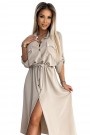  531-1 Midi shirt dress with gold buttons and ties - beige 