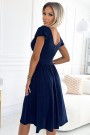  425-8 MATILDE Dress with a neckline and short sleeves - navy blue with glitter 