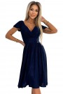  425-8 MATILDE Dress with a neckline and short sleeves - navy blue with glitter 