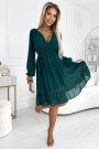  538-2 MILA Chiffon midi dress with long sleeves and neckline - green 