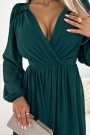  538-2 MILA Chiffon midi dress with long sleeves and neckline - green 