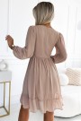  538-1 MILA Chiffon midi dress with long sleeves and neckline - beige 