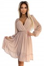  538-1 MILA Chiffon midi dress with long sleeves and neckline - beige 