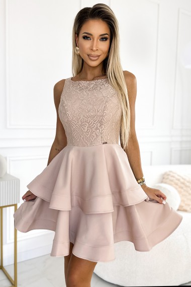  205-5 LAURA flared dress with lace - beige colour 