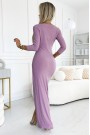  404-10 Shiny dress with a neckline and a slit on the leg - dirty pink with glitter 