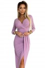  404-10 Shiny dress with a neckline and a slit on the leg - dirty pink with glitter 