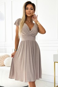  425-10 MATILDE Dress with a neckline and short sleeves - beige with glitter 