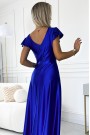  411-11 CRYSTAL satin long dress with a neckline - royal blue 