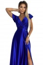 411-11 CRYSTAL satin long dress with a neckline - royal blue 