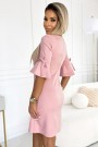  217-9 NEVA Trapezoidal dress with flared sleeves - powder pink with glitter 