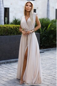  509-2 Elegant long dress tied in many ways - beige with glitter 