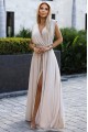  509-2 Elegant long dress tied in many ways - beige with glitter 