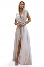  509-2 Elegant long dress tied in many ways - beige with glitter 