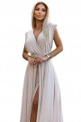  509-2 Elegant long dress tied in many ways - beige with glitter 