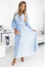  414-10 KLARA pleated dress with a belt and a neckline - light blue color 