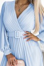  414-10 KLARA pleated dress with a belt and a neckline - light blue color 