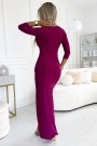  404-9 Shiny dress with a neckline and a slit on the leg - fuchsia with glitter 