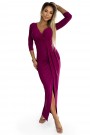  404-9 Shiny dress with a neckline and a slit on the leg - fuchsia with glitter 