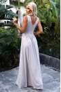  467-2 LOUISE long dress with a neckline and leg slit - beige with glitter 