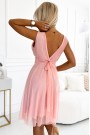  541-2 CELESTINA Elegant tulle dress with a neckline and bow - dirty pink 
