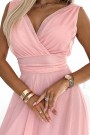  541-2 CELESTINA Elegant tulle dress with a neckline and bow - dirty pink 