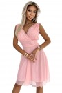  541-2 CELESTINA Elegant tulle dress with a neckline and bow - dirty pink 