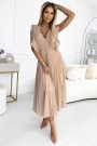  315-6 EMILY Pleated dress with ruffles on the shoulders and neckline - beige 
