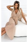  315-6 EMILY Pleated dress with ruffles on the shoulders and neckline - beige 