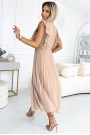  315-6 EMILY Pleated dress with ruffles on the shoulders and neckline - beige 