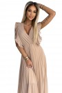  315-6 EMILY Pleated dress with ruffles on the shoulders and neckline - beige 
