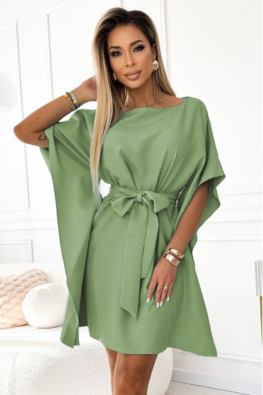  287-27 SOFIA Butterfly dress with a binding at the waist - olive color 