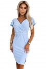  479-6 NINA dress with envelope neckline, sleeves and belt - blue 
