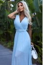  546-2 Pleated dress with a wide belt and neckline - light blue 