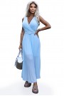  546-2 Pleated dress with a wide belt and neckline - light blue 