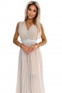  546-1 Pleated dress with a wide belt and neckline - Beige 