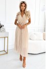  549-1 MIRABELLA Pleated chiffon midi dress with a neckline and delicate ruffles - beige 