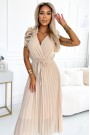  549-1 MIRABELLA Pleated chiffon midi dress with a neckline and delicate ruffles - beige 